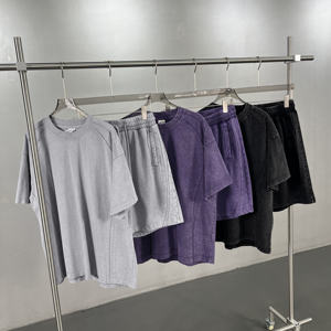 Spring Short Sleeve Men's 100% Cotton T-shirt Shorts Set Streetwear <b>Acid</b> Wash Print <b>Drop</b> Shoulder Oversized - Product Image 2