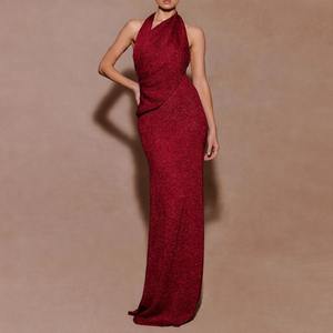 Vestido maxi ajustado sin espalda para mujer, vestido maxi rojo intenso ajustado al cuerpo para la noche, vestido de fiesta sin espalda para mujer, vestido de cóctel - Product Image 1