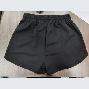 Shorts taille haute pour femmes avec cordon de serrage, couleur unie, en coton tricoté, décontractés, coupe régulière, avec poches, style vintage, respirants, noir, beige - Product Image 3