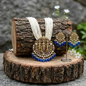 Ensemble de colliers Ram Darbar plaqué or, bijoux de temple avec perles roses et violettes, collier de perles, bijoux de mariage traditionnels indiens - Product Image 4