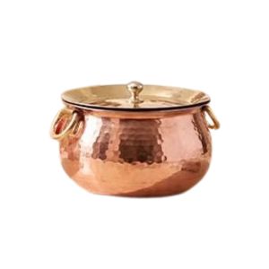 Bol de service en cuivre pur martelé à la main avec couvercle, vaisselle de luxe en métal pour l'hôtellerie et la restauration - Product Image 1