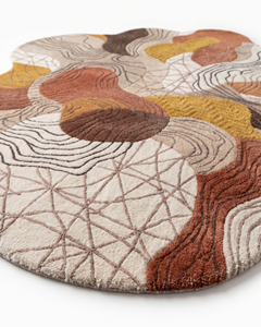 Tapis en laine terracotta marron moutarde, forme abstraite irrégulière, antidérapant, écologique, tufté à la main, à poils épais, motif topographique superposé - Product Image 6