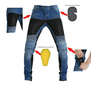 DAIZEN STAR Men's Blue Denim Motorcycle Pants Detachable Hip/<b>Knee</b> <b>Protectors</b> Abrasion Resistant Breathable Washed Cotton Wear - Product Image 1