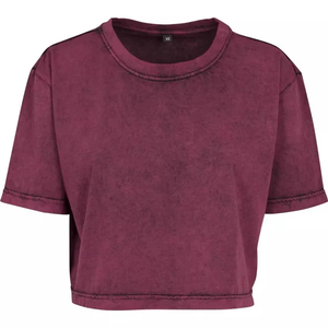 Women's Burgundy <b>Crop</b> <b>Top</b> Crew Neck Short Sleeve Knitted Casual Solid Color Loose Fit All Seasons - Product Image 1