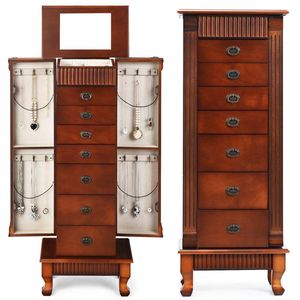 Porta a battente in legno gioielli armadio con cassetti organizzatori per la conservazione e la visualizzazione - Product Image 1