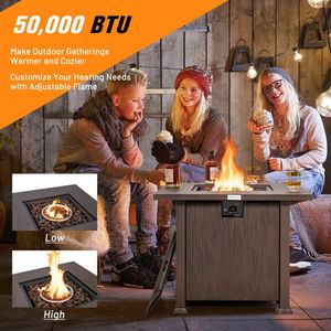 Tavolo con Braciere Quadrato da 32 Pollici, 50.000 BTU, con Coperchio, Pietre Laviche e Vetro Refrattario - Verniciato a Polvere per Esterni - Product Image 3