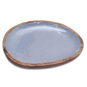 Assiette de service ovale faite à la main, glaçure céladon, design Wabi Sabi, vaisselle de couleur unie - Product Image 1