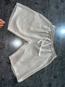 Men's Beige Cotton Bermuda Shorts With Drawstring Casual Style Mid Waist Solid Color Breathable Woven Fabric - Product Image 4