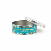 Boîte en fer blanc ronde personnalisée, écologique et de qualité alimentaire pour chocolat, sucre, gâteaux, snacks et aliments pour animaux de compagnie