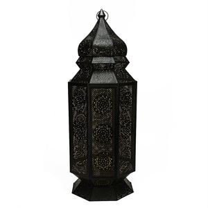 Lanterne marocaine décorative classique en métal, finition dorée, style oriental vintage, porte-bougie suspendu et de table pour la maison et les fêtes - Product Image 2