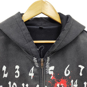 Custom cropped hoodie OEM acid wash vintage zip french terry black retro screen print embroidered enzyme zipper top - Product Image 2