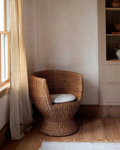 Fauteuil lounge ergonomique en rotin tressé à la main avec coussin, fauteuil en osier naturel, confortable, durable, écologique, élégant - Product Image 4