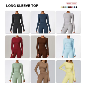 Conjunto de Yoga de 2 Piezas para Mujer, Transpirable y de Secado Rápido, con Top Halter de Manga Larga y Leggings Antibacterianos, Venta al Por Mayor, Marca Privada - Product Image 1