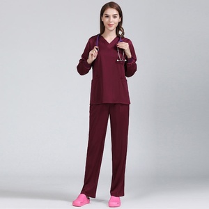 Unisex Navy <b>Blue</b> V-Neck <b>Scrub</b> Tops Short Sleeve Long Sleeve Hospital Uniforms Cotton Polyester Woven <b>Scrubs</b> for Doctors Nurses - Product Image 2