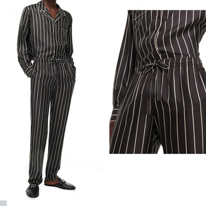 Conjunto de pijamas de seda para hombre para todas las estaciones, conjunto de ropa de dormir de manga larga, ropa de dormir de Color sólido de alta calidad para hombre, ropa de dormir de seda suave - Product Image 6