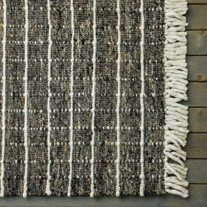 Tapis de prière artisanal en laine, à rayures abstraites, écologique, gris ivoire, tissage plat, Kilim Durrie, tapis moderne pour salon - Product Image 4