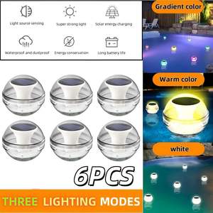 6 lampes LED multicolores rechargeables étanches IPX7 pour piscine, éclairage solaire flottant pour jardin extérieur - Product Image 1