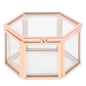 Caja de Joyería de Vidrio de Color Verde Premium con Diseño Geométrico y Paneles con Detalles en Dorado, Contenedor de Almacenamiento para Regalos, Caja de Joyería de Latón - Product Image 2