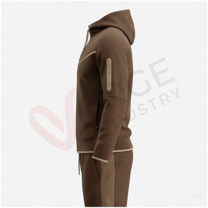 Conjunto Deportivo con Capucha para Hombre, Color Marrón, Manga Larga, Cierre Frontal con Cremallera, Color Sólido, Transpirable, Estilo Casual para Otoño, Corte Regular - Product Image 3