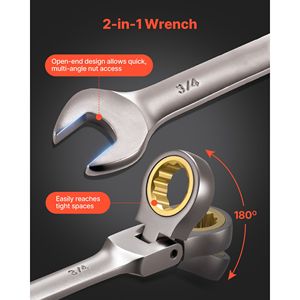 Juego de Llaves de Trinquete Flexibles SAE de 12 Piezas, 72 Dientes, Acero CV, Llave Combinada Flexible con Trinquete - Product Image 4