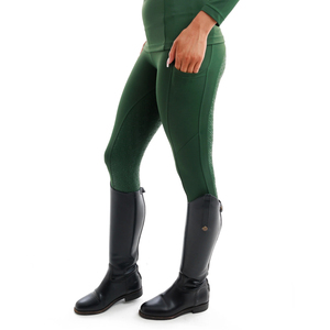 Pantalon d'équitation pour femme, taille mi-haute, vert uni, coupe slim, avec poches, pour l'équitation - Product Image 3