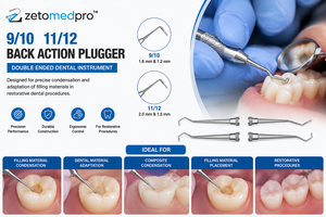 เครื่องมืออุดฟันแบบสองด้าน Dental 9, 10, 11, 12 Back Action Plugger ทำจากสแตนเลสสตีล สำหรับอุดฟันและบีบอัดยา OEM Zetomed Pro - Product Image 2