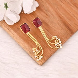 Stylish Garnet Hydro & Pearl Stone <b>Dangle</b> <b>Earrings</b> Handmade Brass Jewelry for Women - Product Image 2