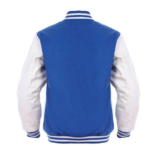 Blue <b>White</b> Varsity <b>Jacket</b> <b>Men</b> Preppy Style Regular Fit Turn-down Collar Button Closure Autumn Wear - Product Image 3
