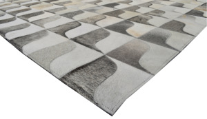 Tapis d'intérieur de luxe géométriques à poils ras en cuir de vachette brodé à la main, de haute qualité et élégants, pour usage domestique, vente en gros - Product Image 2