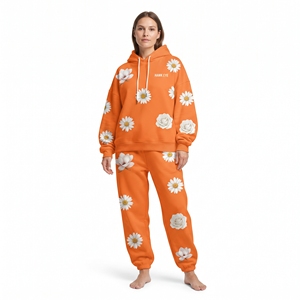 Conjunto de Sudadera con Capucha y Pantalones Jogger para Mujer, Estampado Floral, Hombros Caídos, Corte Holgado, con Cordón, Ropa de Invierno, Venta al por Mayor - Product Image 5