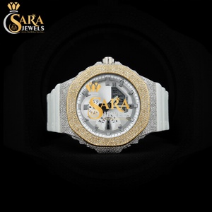 Offre Spéciale montre Mossinate Diamond en cuir noir pour hommes, montre-bracelet complète en cristal CZ pour hommes disponible au prix d'exportation - Product Image 5