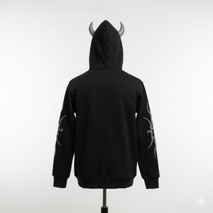 Sudadera con capucha doble negra de alta calidad para hombre con cremallera y logotipo personalizado impreso en varios colores. - Product Image 2
