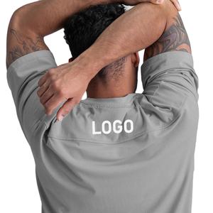 Camisetas de hombre con logotipo personalizado, camisetas de algodón de peso pesado de alta calidad de color sólido para gimnasio, camisetas personalizadas de cuello redondo de moda de gran tamaño - Product Image 4