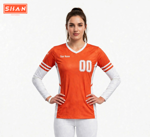 เสื้อวอลเลย์บอลแขนยาวคอวีสีส้มสำหรับผู้หญิง SHAN ผ้าโพลีเอสเตอร์ระบายอากาศได้ดี ชุดทีมแบบซับลิเมชั่น เสื้อกีฬา - Product Image 2