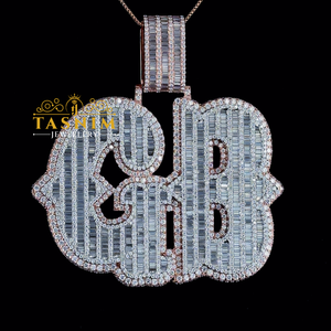 Pendentif Lettre de Qualité Supérieure en Moissanite Baguette, Collier Hip Hop en Or Rose, Prix Compétitif en Gros Directement d'Inde - Product Image 4