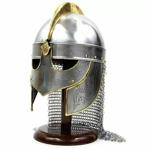 Norse Viking Helmet Medieval Knight Armor Polished Metal Gravure Printing Historical Reenactment Costume OEM - Product Image 2