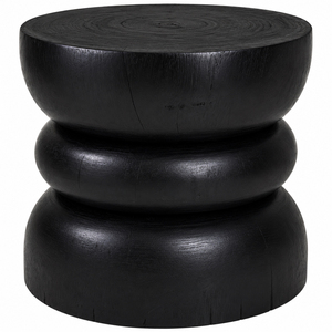 Solid Suar Wood <b>Stacked</b> Ring <b>Stool</b> Black Finish Contemporary Organic Design Premium Quality Multi-Purpose Side Living Room - Product Image 2
