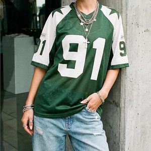 Maillot de football en mesh pour femme, col en V oversize, t-shirt de sport, logo personnalisé, streetwear - Product Image 2
