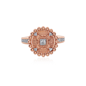 Anillo de Diamantes Floral Vintage de Lujo en Oro Rosa de 18K con Diamante Cuadrado en el Centro y Diseño de Halo con Cuentas - Product Image 4