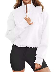 Women Vintage Autumn Oversized Quarter <b>Zip</b> <b>Hooded</b> Sweatshirt Loose Fit Long Sleeve Pullover Adjustable Hem High Neck Streetwear - Product Image 2
