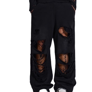 Pantalon de jogging cargo ample pour homme, multipoches, en molleton, streetwear, coton, logo personnalisé, effet usé - Product Image 1