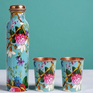 Ensemble de bouteilles d'eau en cuivre avec couvercles, design moderne, vaisselle portable pour l'extérieur, finition noire et cuivre - Product Image 2
