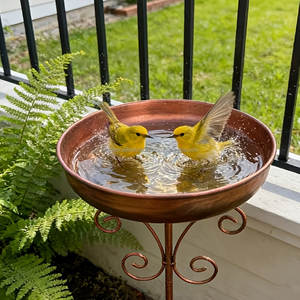 Bain d'oiseaux en métal de haute qualité pour usage extérieur, finition durable, design résistant à la rouille, bassin d'eau adapté aux oiseaux, support inclus. - Product Image 3