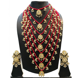 Indian Stylish Layered Pearl Rani Haar Long Kundan Necklace Zircon Alloy Jewellery Set Wedding Engagement Party Gift Hiphop Gold - Product Image 1