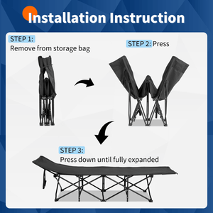 Lit de camp pliant portable noir avec matelas souple pour extérieur, maison, bureau, sieste, plage, voyage, lit de repos pour adultes, mobilier - Product Image 2