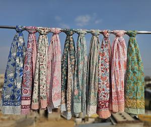 Hand Block Print Soft Cotton Sarong Long Scarf Fashion Beach Cover up Boho Pareo Indian Boho Beach Wrap Dupatta Wholesale Bulk - Product Image 3