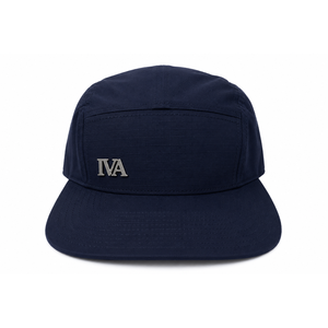 Premium Custom Navy 5 Panel Jockey Camper Cap <b>Flat</b> Low Profile 100% Cotton Casual <b>Hat</b> with TPU Logo Adjustable - Product Image 1