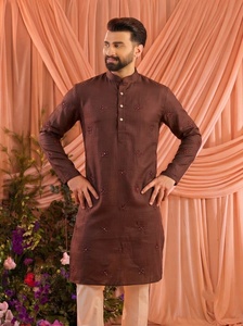Best Quality <b>Men</b> Brown Embroidered <b>Kurta</b> Clothing Set Elegant Ethnic Wear <b>For</b> Festive Wedding And Special Occasions <b>For</b> Sale - Product Image 4