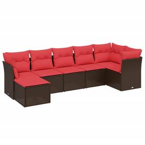 Ensemble de canapés de patio en polyrotin marron, 7 pièces, avec coussins, canapés de jardin - Product Image 2