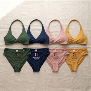 Ensemble bikini dos nu pour femme, maillot de bain torsadé à l'avant, couleur unie, tenue de plage, string taille haute, deux pièces - Product Image 4